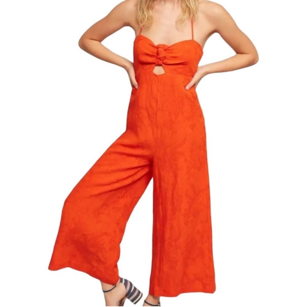 Anthropologie Elevenses Tropicale Orange Halter Jumpsuit size 0